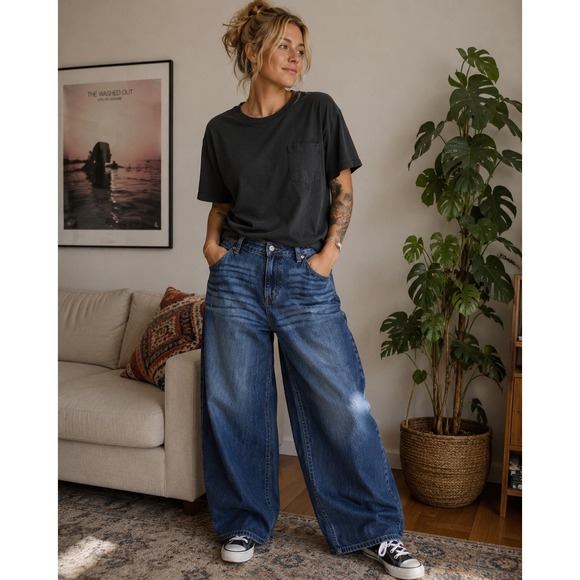Lucky Brand Denim - NWT Lucky Brand Size 4 27 Wide Leg Palazzo Jeans Blue High Rise Seam Front 1193